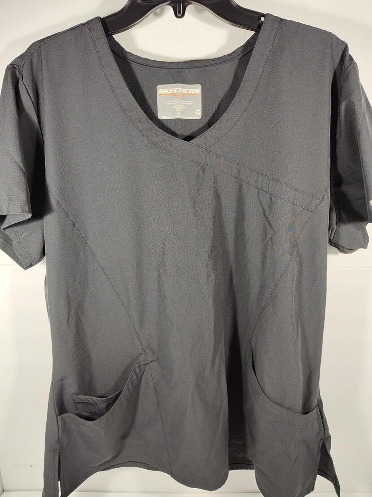 Skechers by Barco Women's XL Gray Scrub Top - SK102 MOCK WRAP TOP EUC